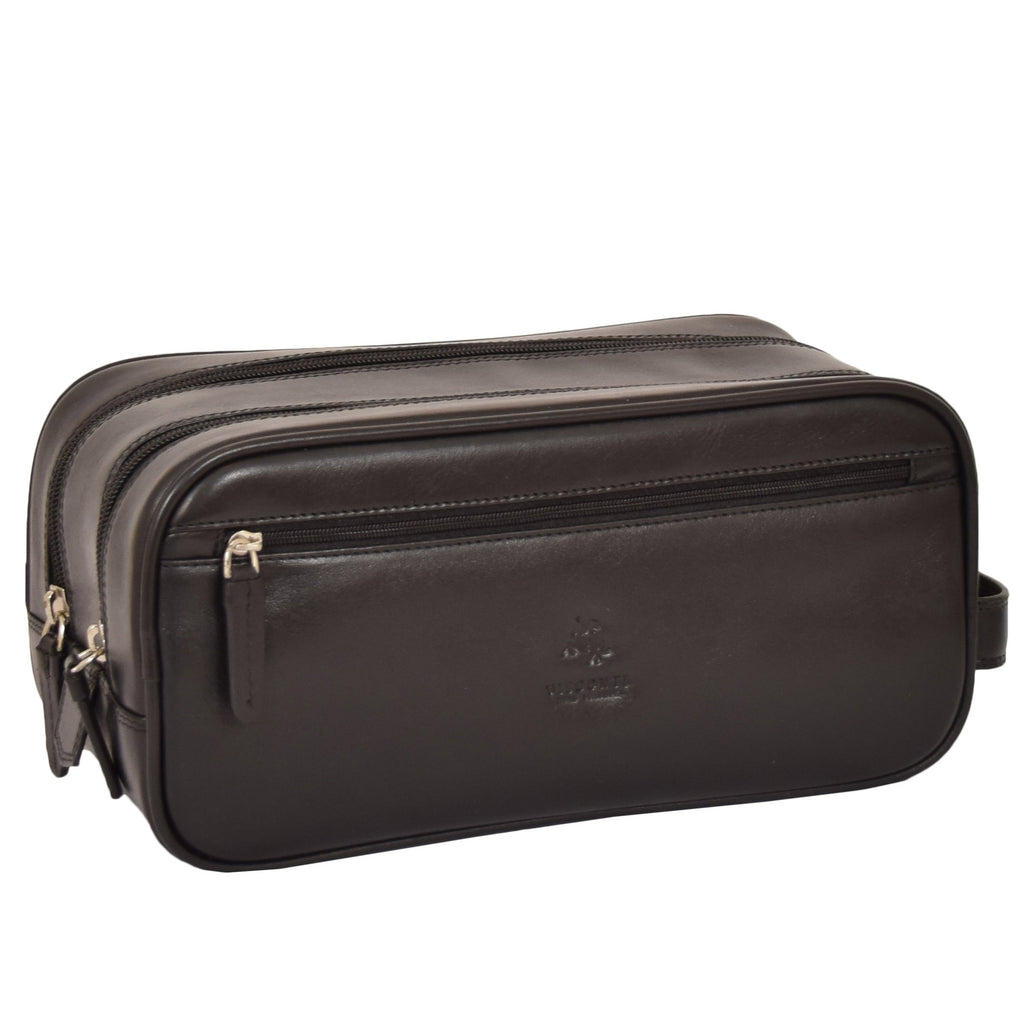 DR379 Real Leather Wash Bag Travel Toiletry Wrist Bag Black 1