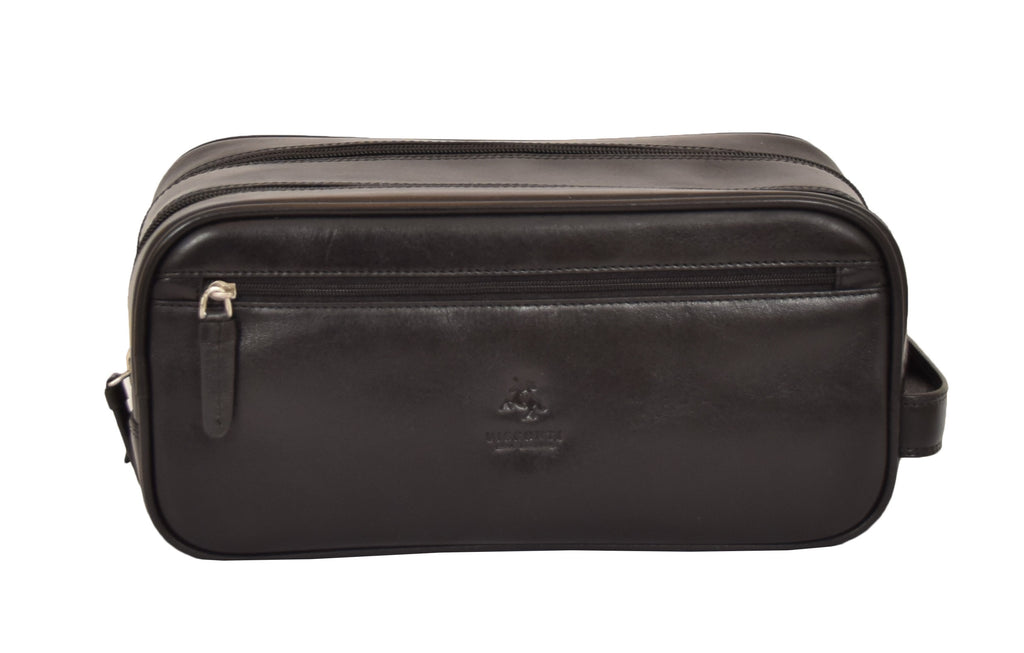 DR379 Real Leather Wash Bag Travel Toiletry Wrist Bag Black 2