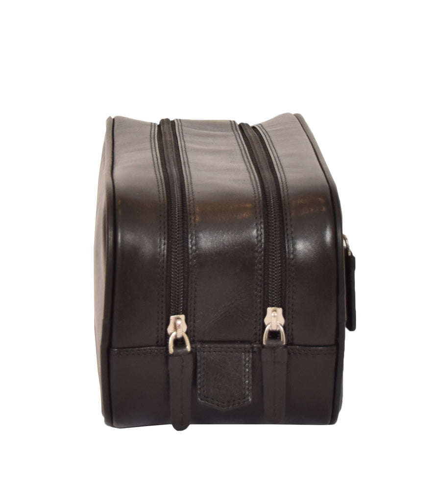 DR379 Real Leather Wash Bag Travel Toiletry Wrist Bag Black 6