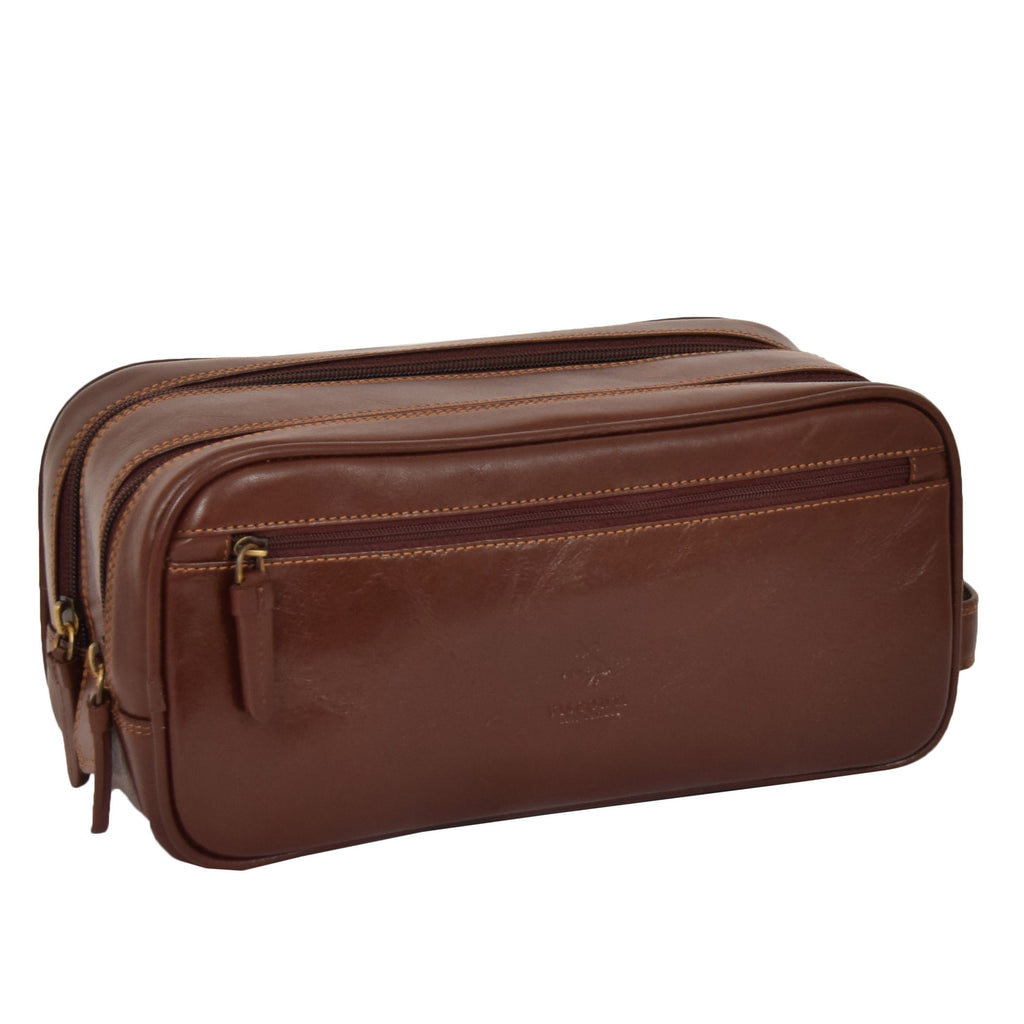 DR379 Real Leather Wash Bag Travel Toiletry Wrist Bag Brown 1