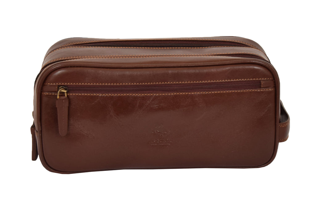 DR379 Real Leather Wash Bag Travel Toiletry Wrist Bag Brown 2