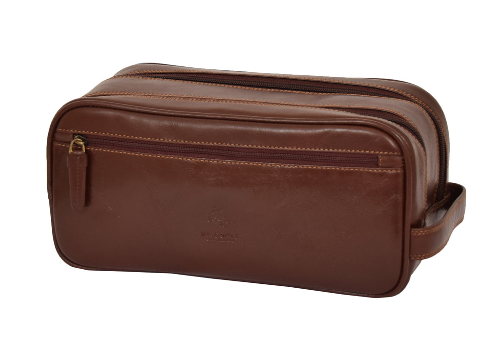 DR379 Real Leather Wash Bag Travel Toiletry Wrist Bag Brown 3