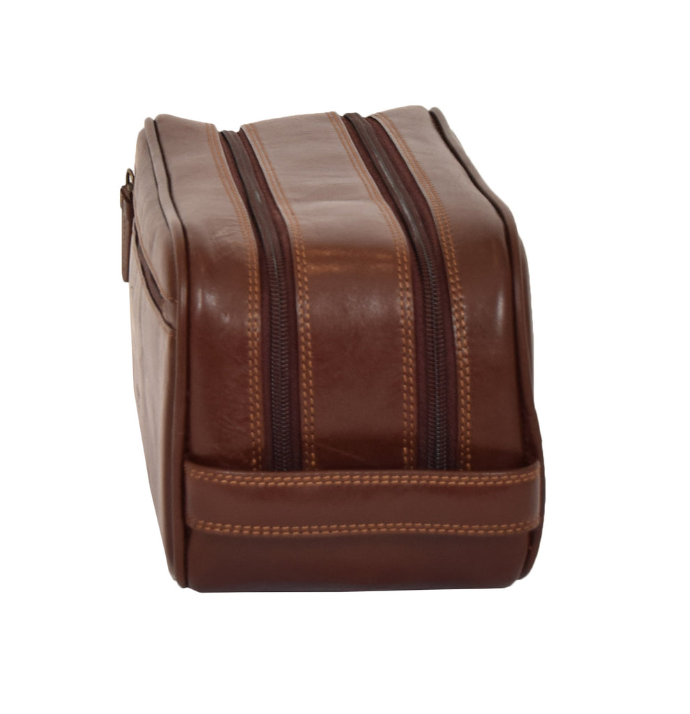 DR379 Real Leather Wash Bag Travel Toiletry Wrist Bag Brown 4