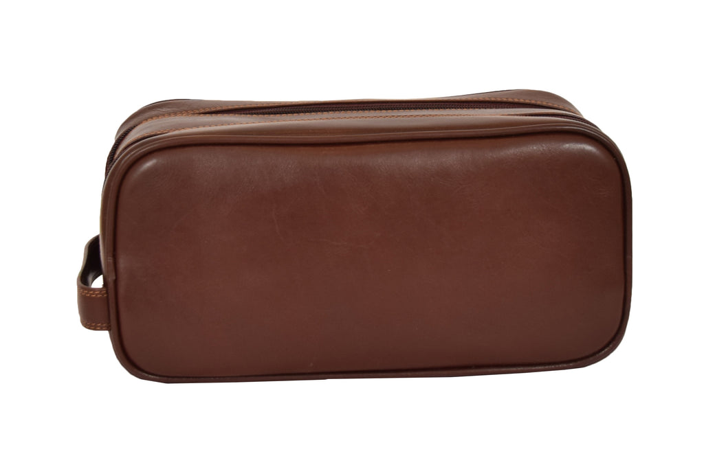 DR379 Real Leather Wash Bag Travel Toiletry Wrist Bag Brown 6