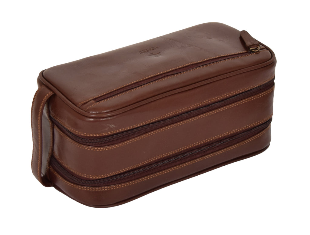 DR379 Real Leather Wash Bag Travel Toiletry Wrist Bag Brown 7