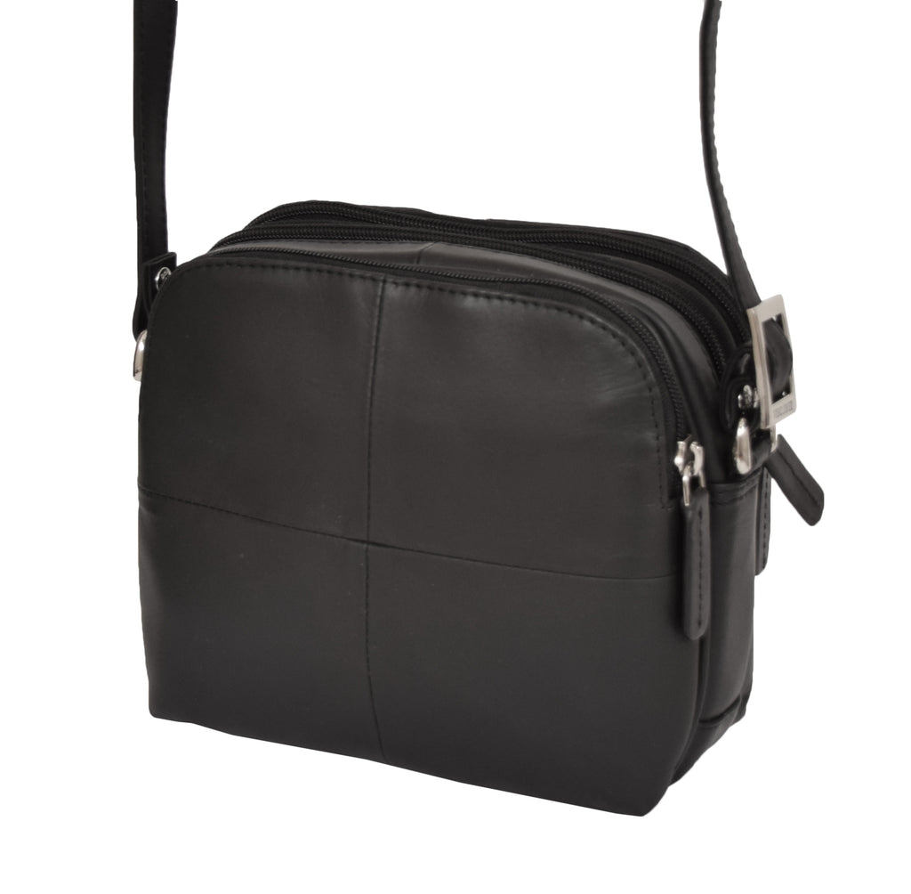 DR366 Women's Leather Multi Compartment Sling Bag Black 6