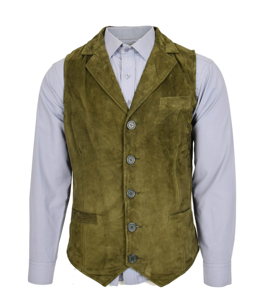 DR125 Men's Blazer Style Suede Leather Waistcoat Green 1