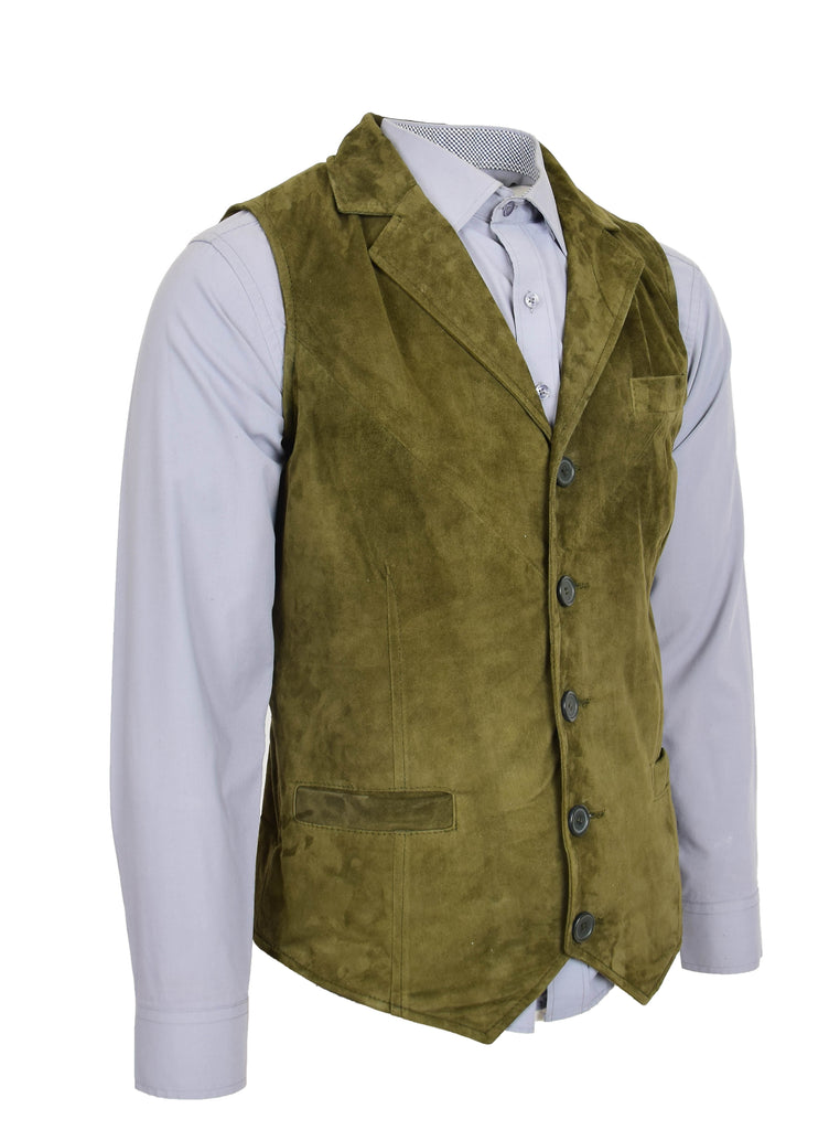 DR125 Men's Blazer Style Suede Leather Waistcoat Green 2