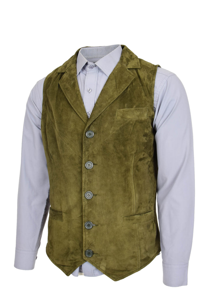 DR125 Men's Blazer Style Suede Leather Waistcoat Green 3