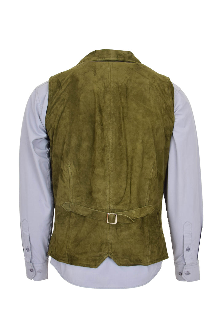 DR125 Men's Blazer Style Suede Leather Waistcoat Green 4