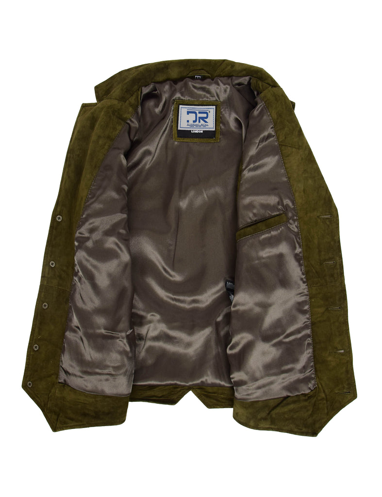 DR125 Men's Blazer Style Suede Leather Waistcoat Green 5