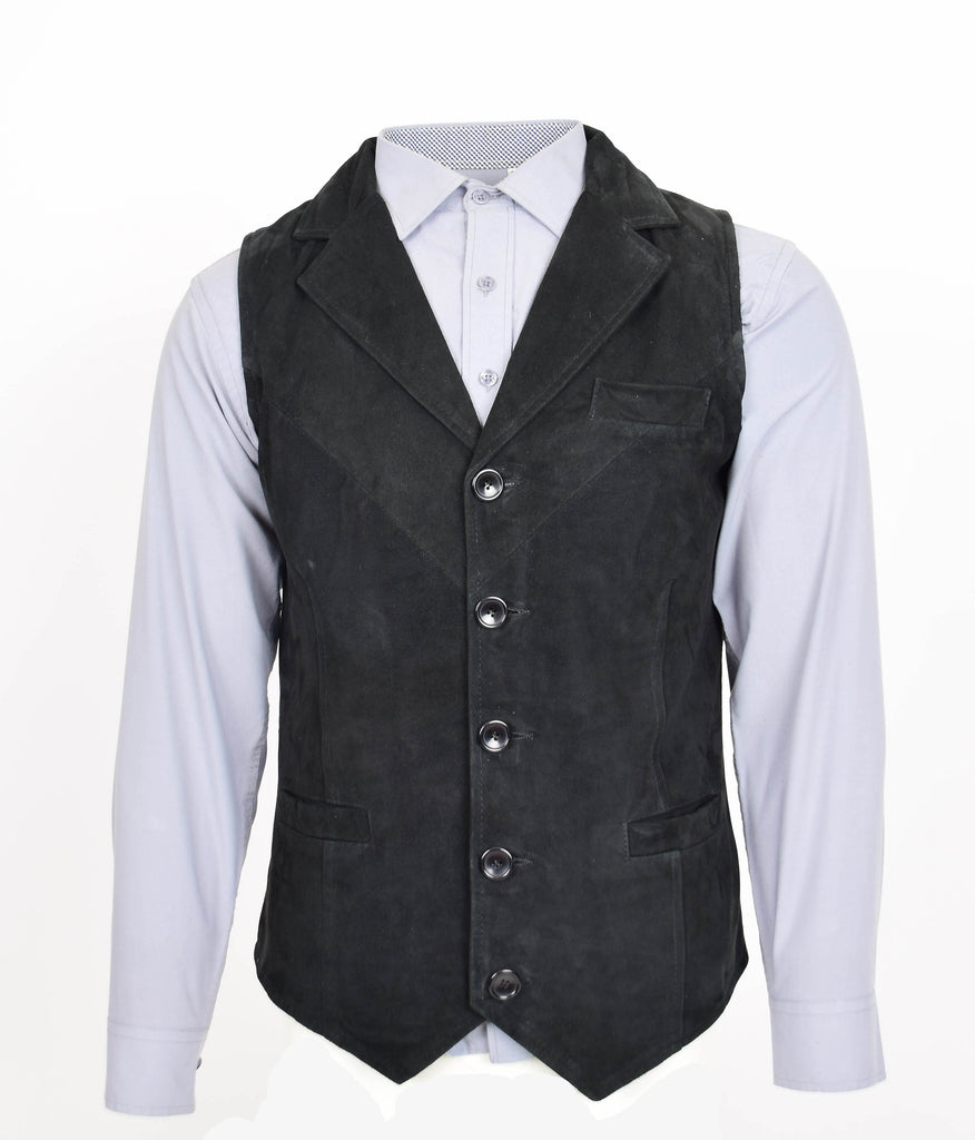 DR125 Men's Blazer Style Suede Leather Waistcoat Black 1