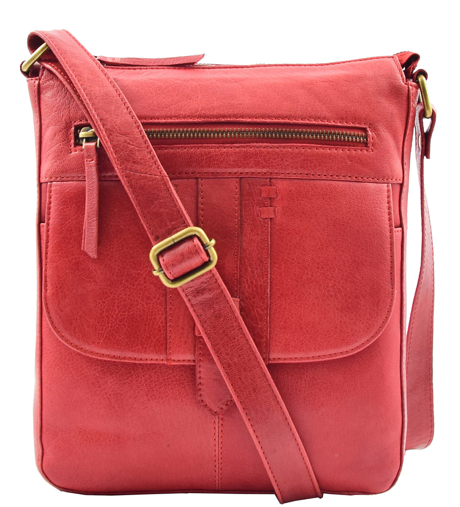 DR344 Women's Leather Cross Body Messenger Bag Red 3