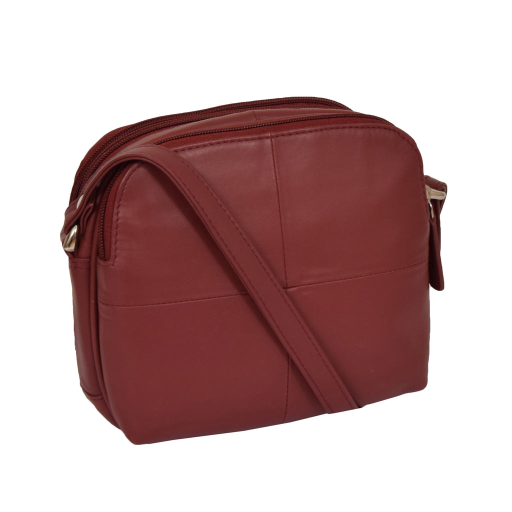 DR366 Women's Leather Multi Compartment Sling Bag Red 1