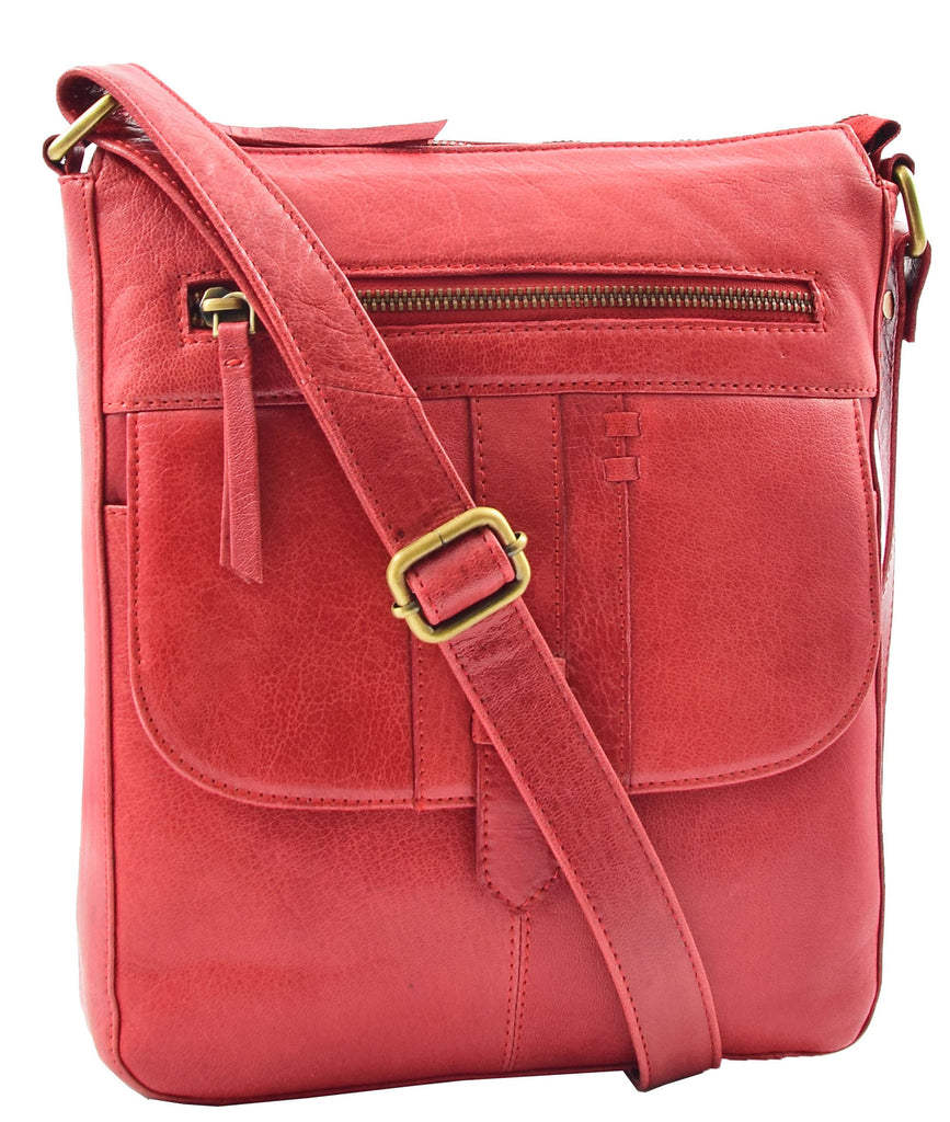 DR344 Women's Leather Cross Body Messenger Bag Red 4