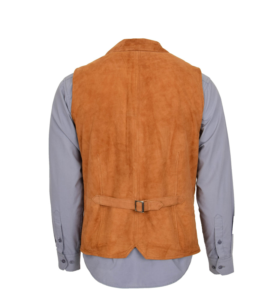 DR125 Men's Blazer Style Suede Leather Waistcoat Tan 3