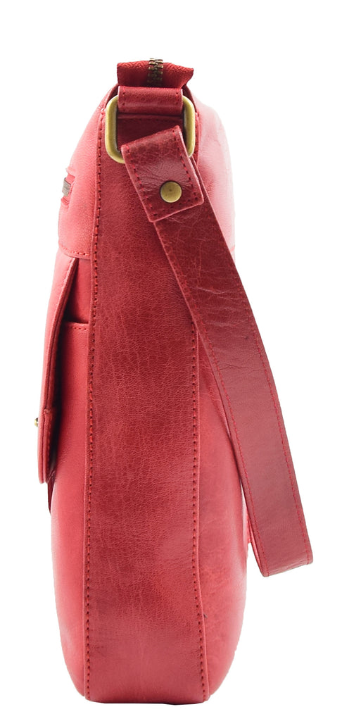 DR344 Women's Leather Cross Body Messenger Bag Red 7