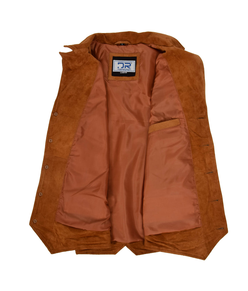 DR125 Men's Blazer Style Suede Leather Waistcoat Tan 5