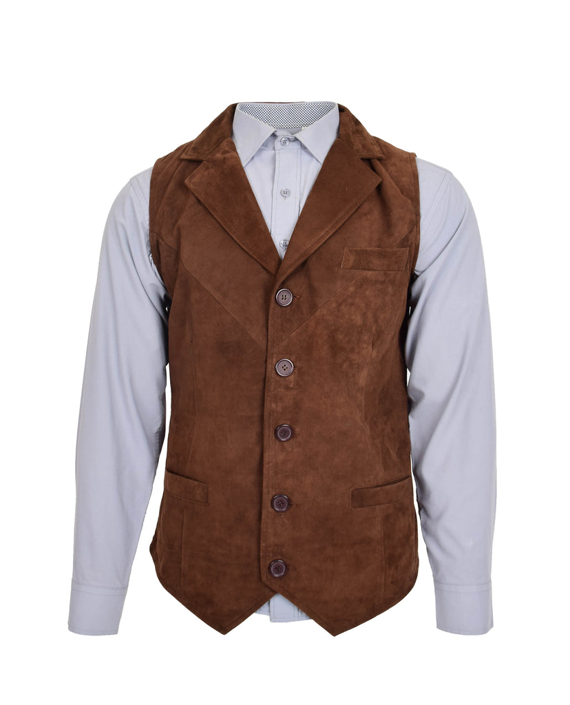 DR125 Men's Blazer Style Suede Leather Waistcoat Brown 1