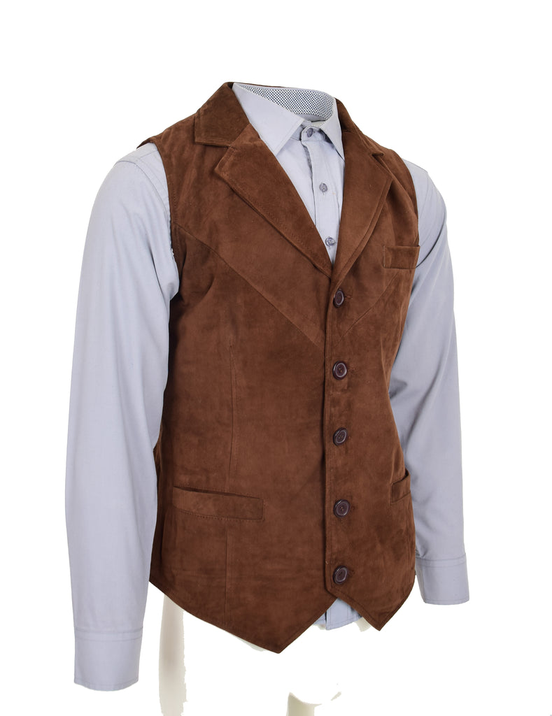 DR125 Men's Blazer Style Suede Leather Waistcoat Brown 2