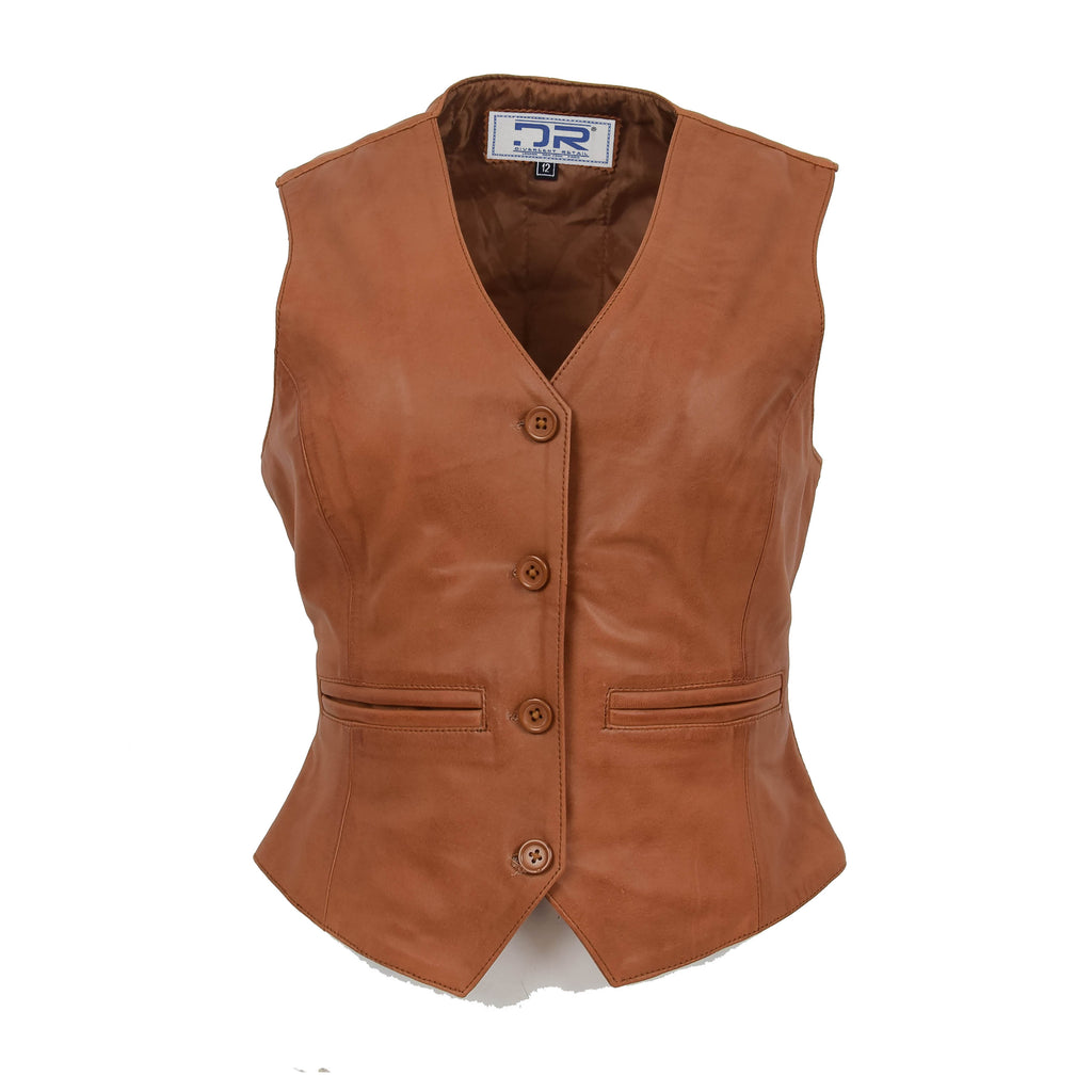 DR212 Women's Classic Leather Waistcoat Tan 1