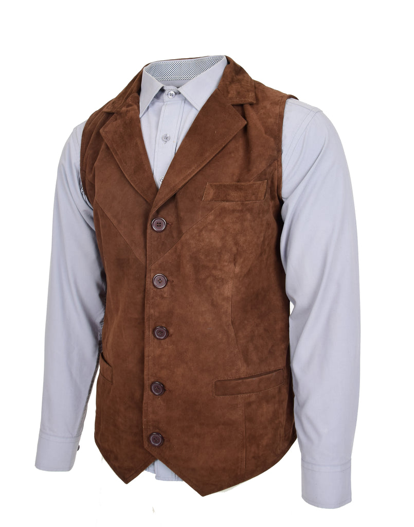 DR125 Men's Blazer Style Suede Leather Waistcoat Brown 3