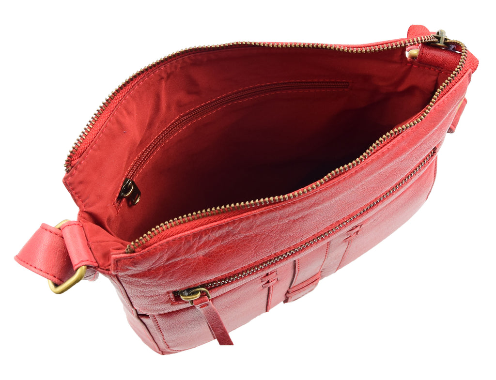 DR344 Women's Leather Cross Body Messenger Bag Red 10