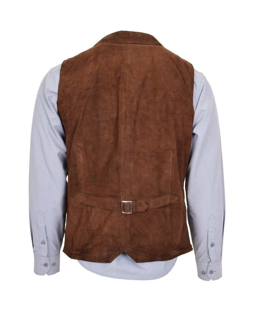 DR125 Men's Blazer Style Suede Leather Waistcoat Brown 4