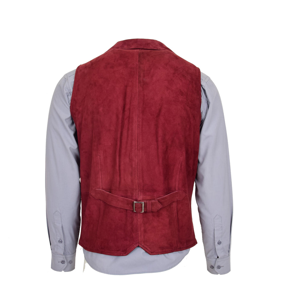 DR125 Men's Blazer Style Suede Leather Waistcoat Burgundy 4