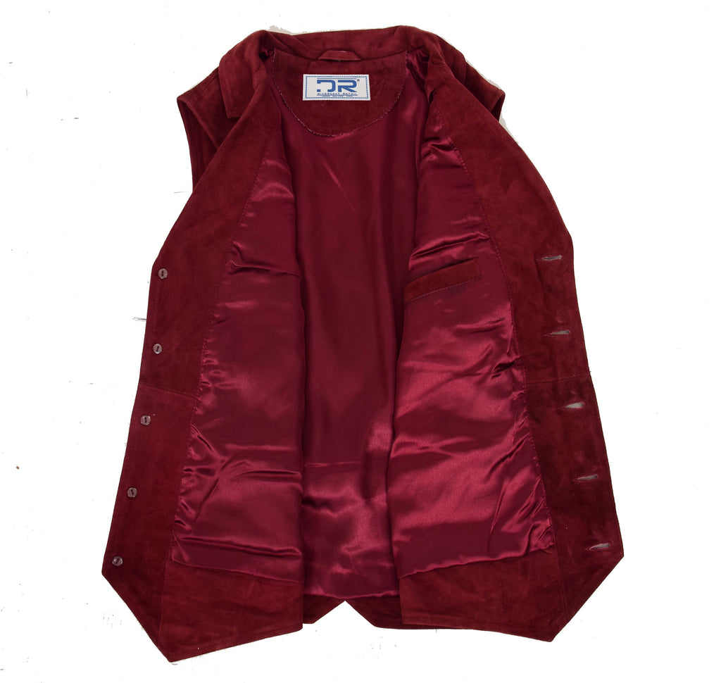 DR125 Men's Blazer Style Suede Leather Waistcoat Burgundy 5