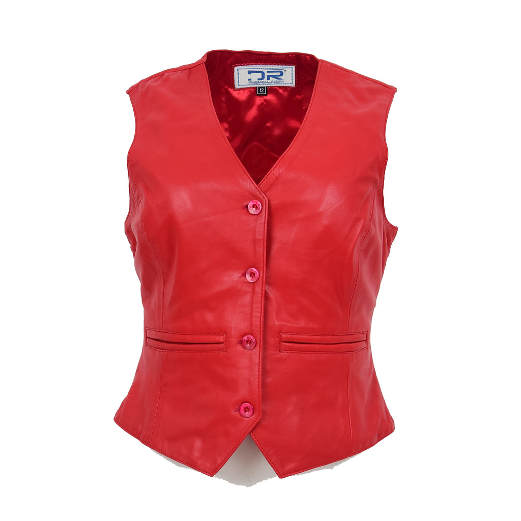 DR212 Women's Classic Leather Waistcoat Red 1