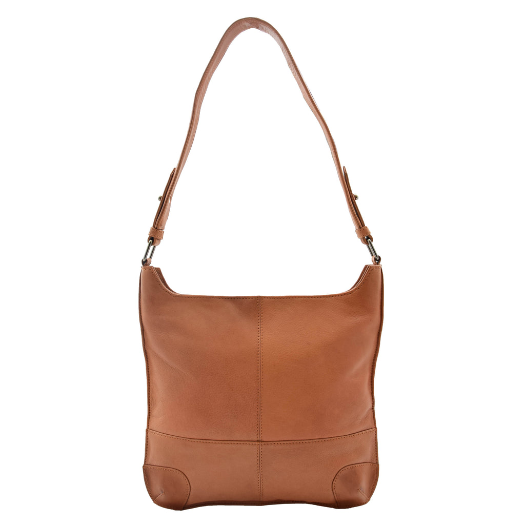 DR342 Women's Real Leather Hobo Shoulder Handbag Cognac 1