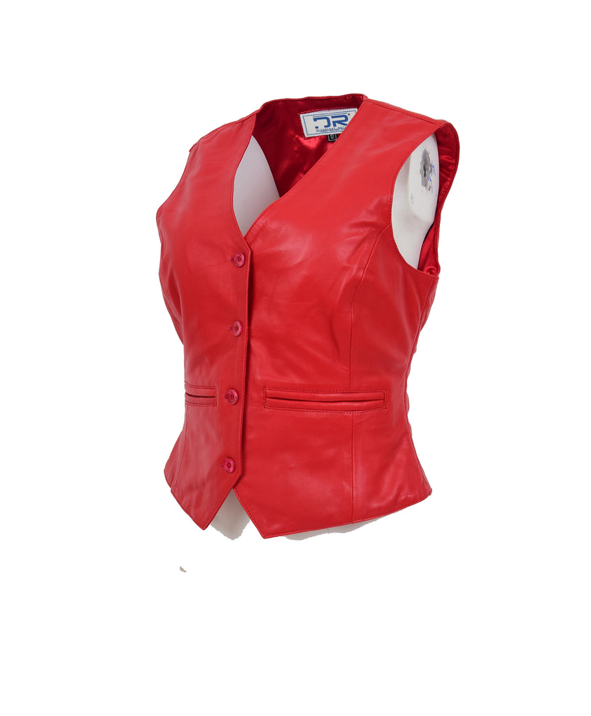 DR212 Women's Classic Leather Waistcoat Red 2