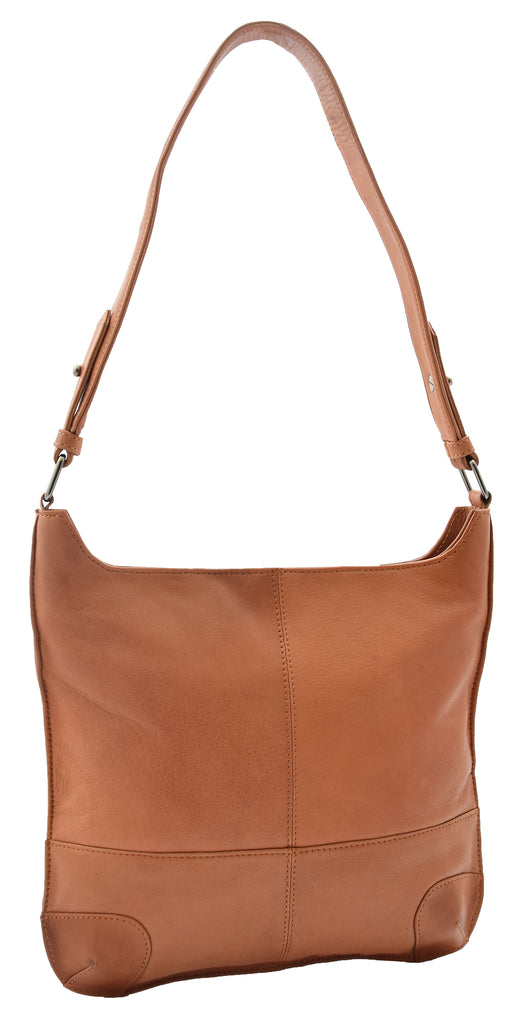 DR342 Women's Real Leather Hobo Shoulder Handbag Cognac 2
