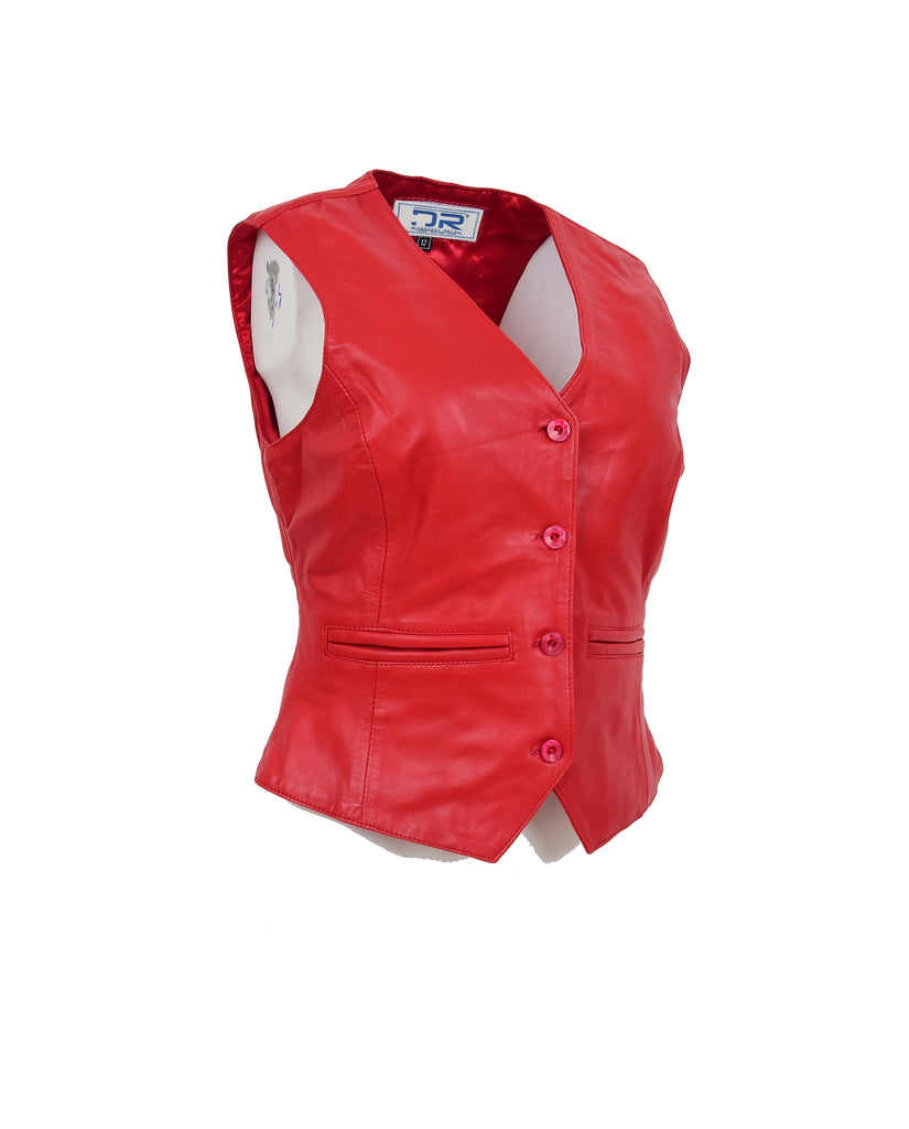 DR212 Women's Classic Leather Waistcoat Red 4