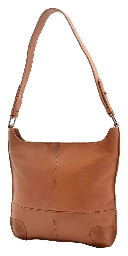 DR342 Women's Real Leather Hobo Shoulder Handbag Cognac  3