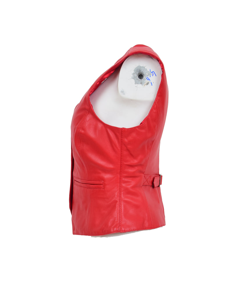 DR212 Women's Classic Leather Waistcoat Red 5