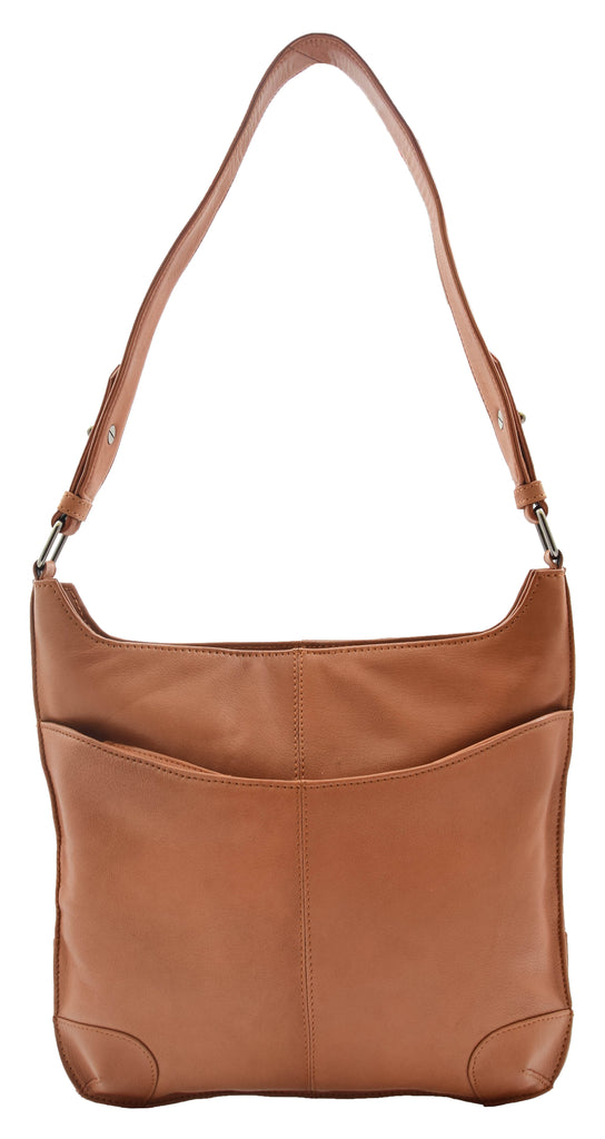 DR342 Women's Real Leather Hobo Shoulder Handbag Cognac 4