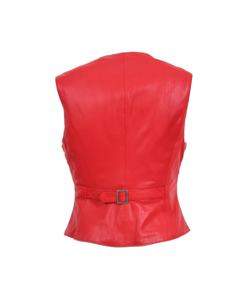 DR212 Women's Classic Leather Waistcoat Red 6