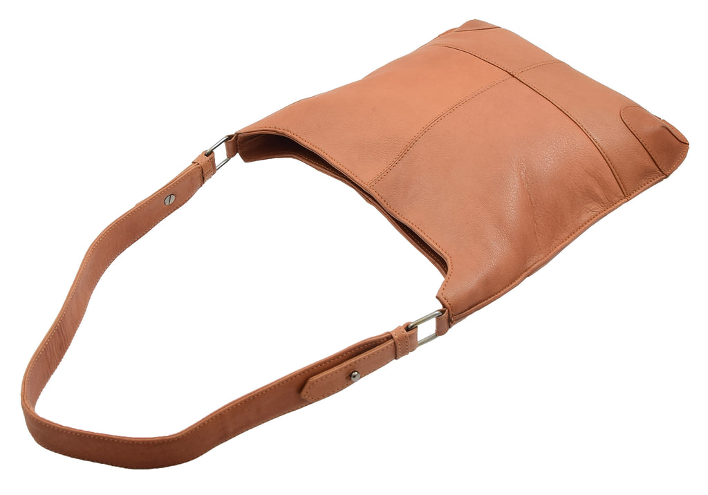 DR342 Women's Real Leather Hobo Shoulder Handbag Cognac 5