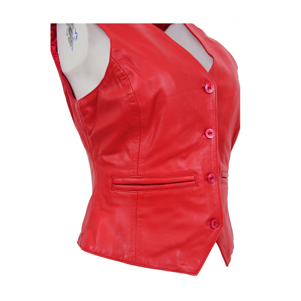 DR212 Women's Classic Leather Waistcoat Red 3