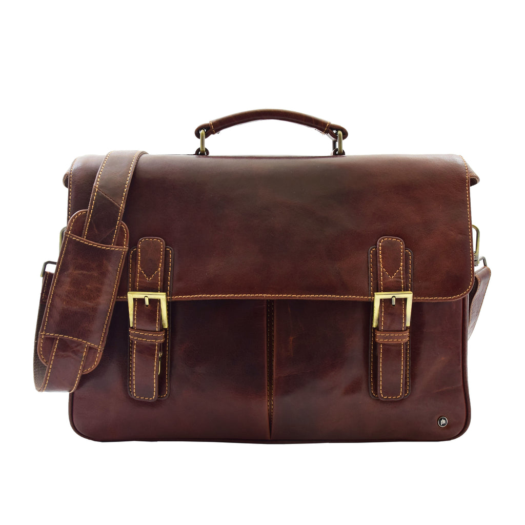 DR322 Men's Leather Messenger Briefcase Brown 1