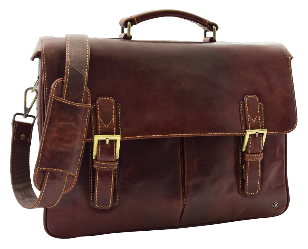 DR322 Men's Leather Messenger Briefcase Brown 2