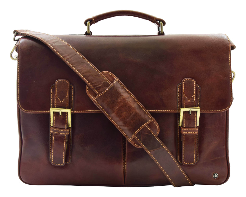 DR322 Men's Leather Messenger Briefcase Brown 3