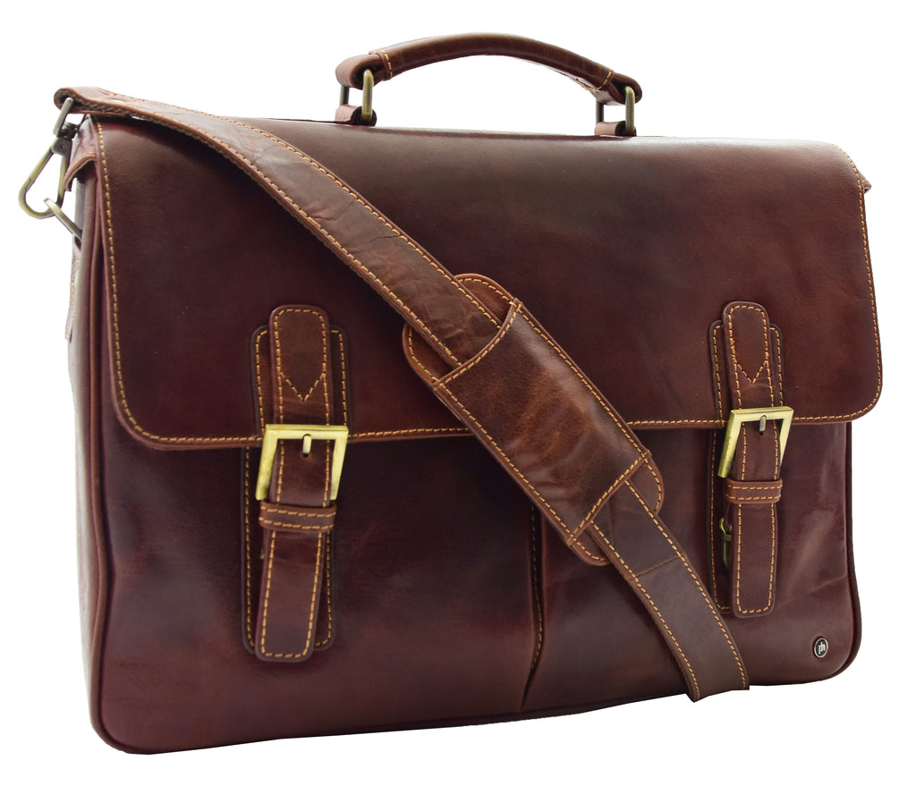 DR322 Men's Leather Messenger Briefcase Brown 4