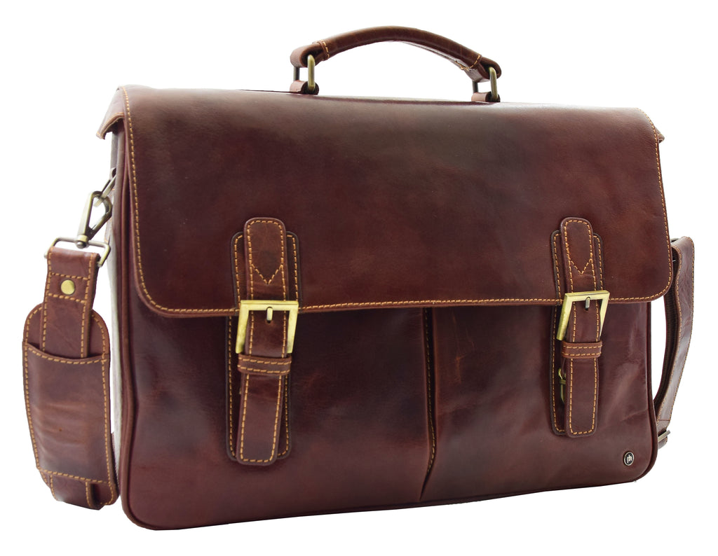 DR322 Men's Leather Messenger Briefcase Brown 6