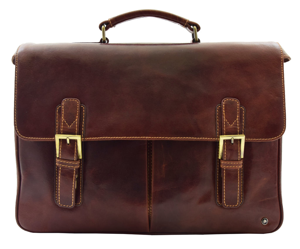 DR322 Men's Leather Messenger Briefcase Brown 7