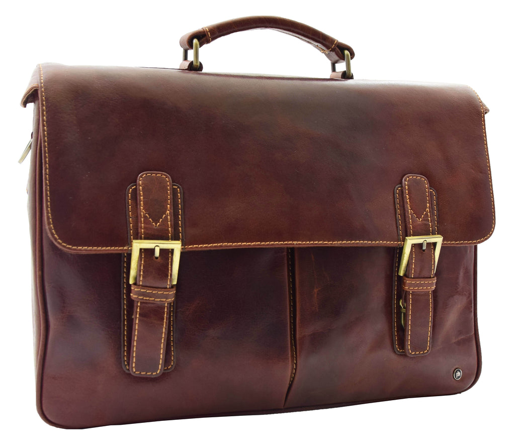 DR322 Men's Leather Messenger Briefcase Brown 8