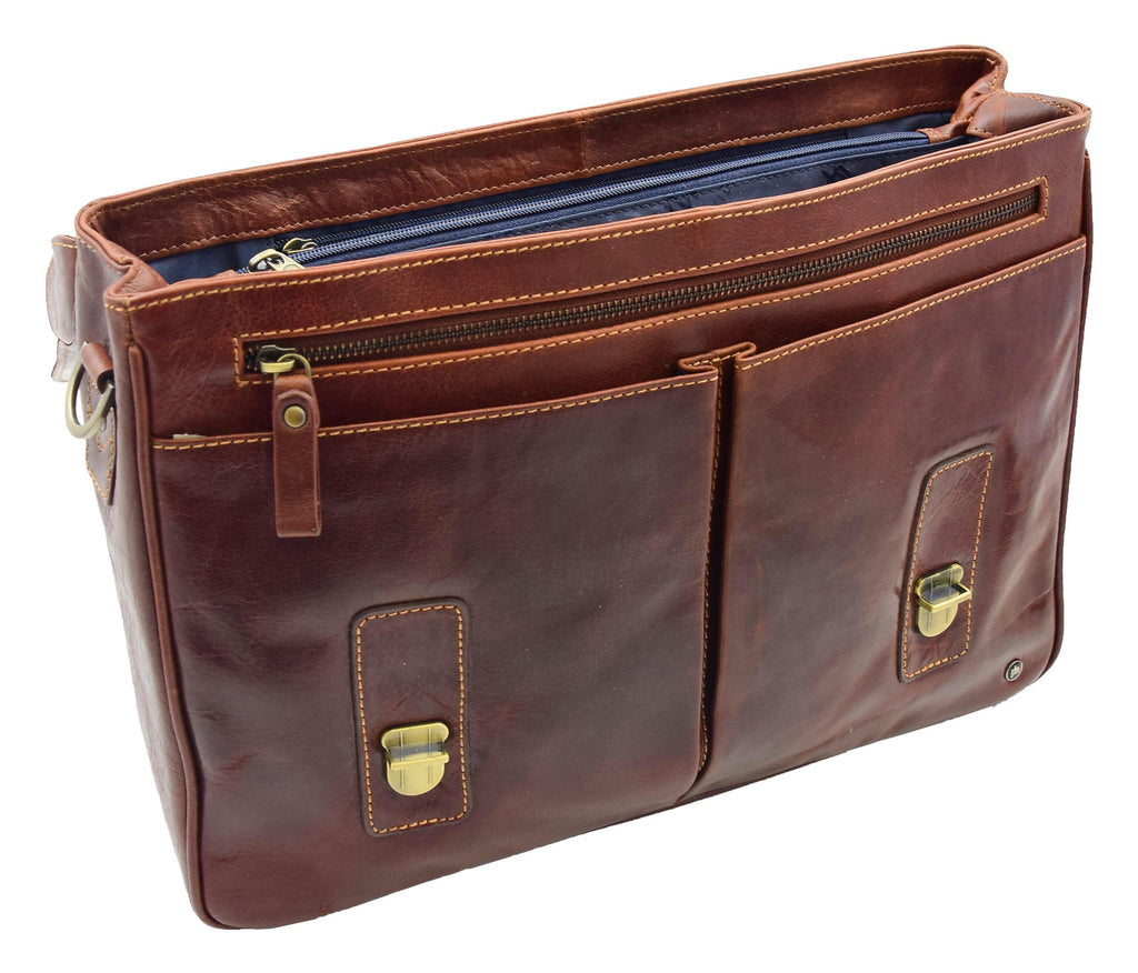 DR322 Men's Leather Messenger Briefcase Brown 12