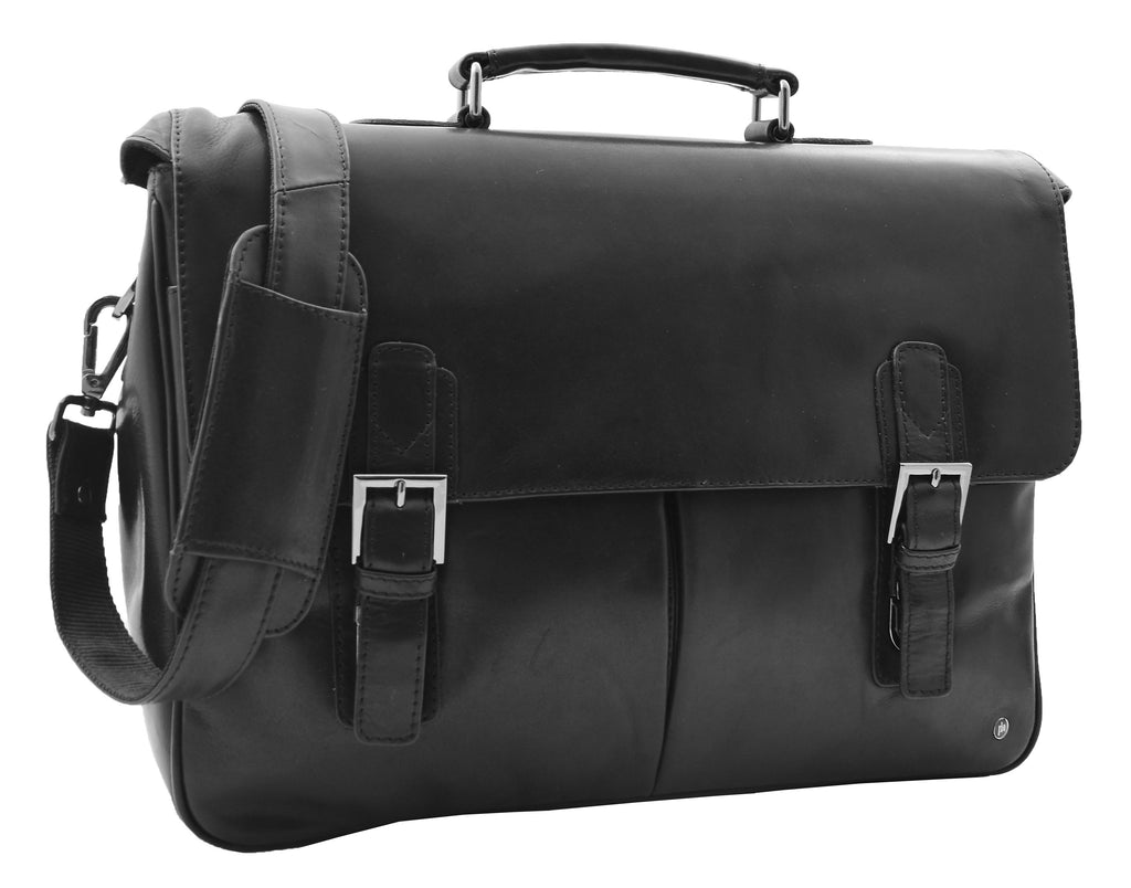 DR322 Men's Leather Messenger Briefcase Black 13